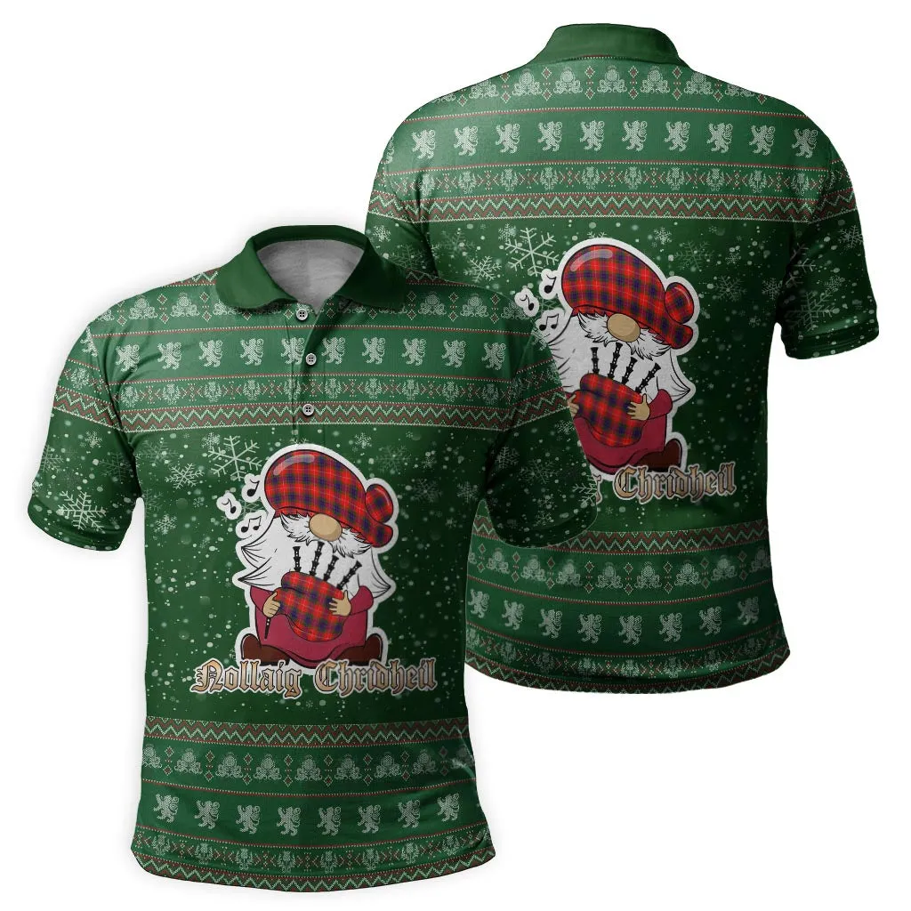 Abernethy Clan Christmas Family Polo Shirt with Funny Gnome Playing Bagpipes