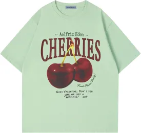Aelfric Eden Oversized Graphic Tees Unisex Cherries Print T Shirts Casual Summer Short Sleeve Top Cotton Cute Tee Shirt