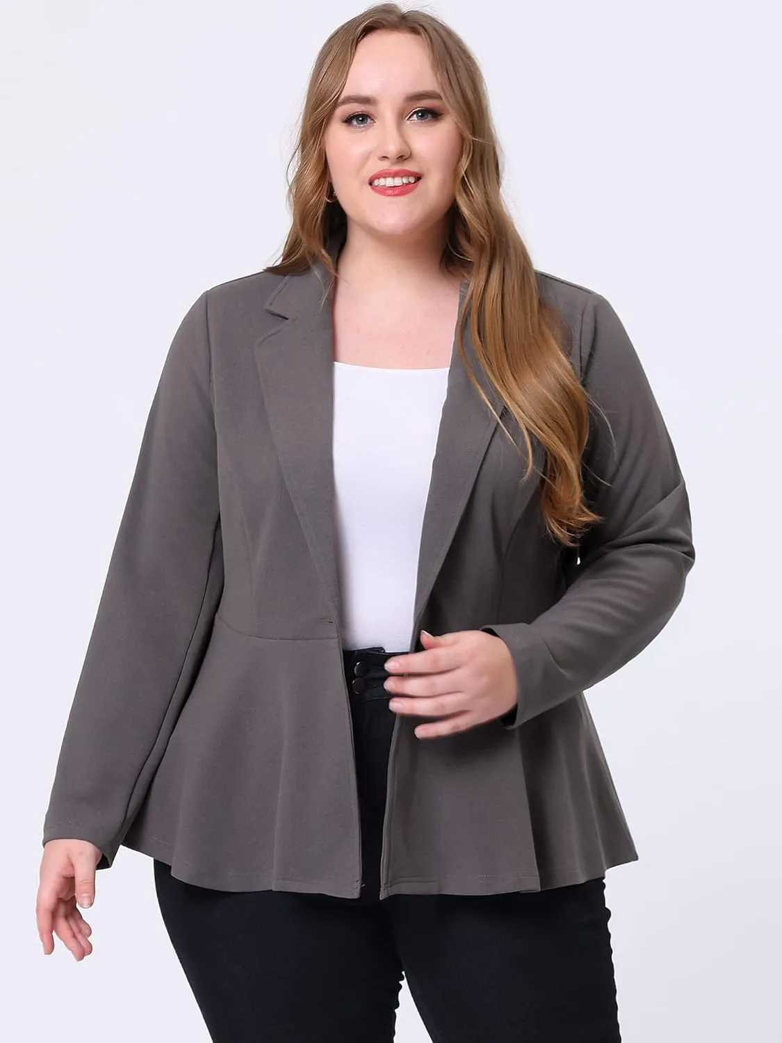 Agnes Orinda Women's Plus Size Blazer Notch Panel Work Business Casual Outfits Dressy Suit Jacket Peplum Blazers