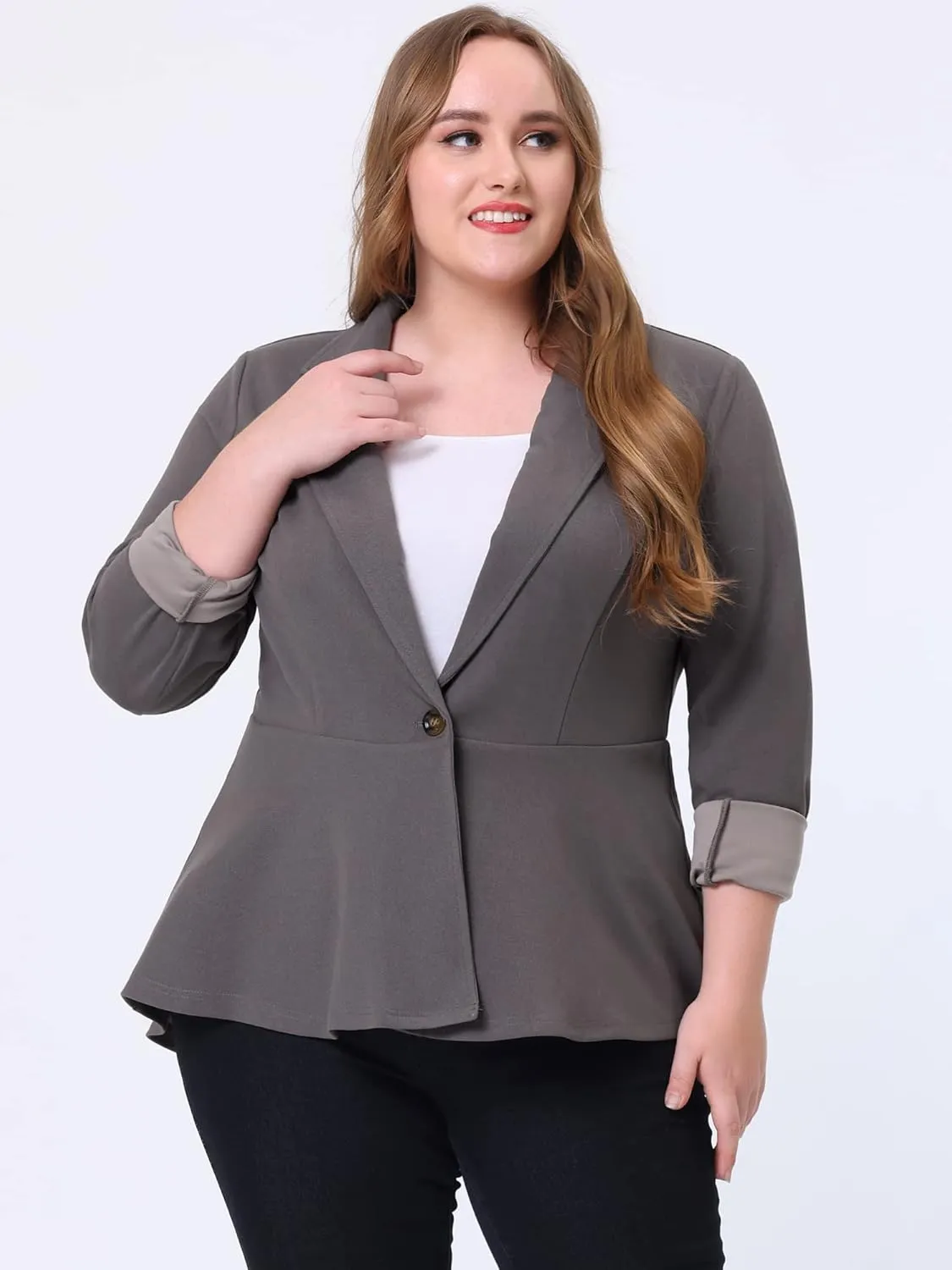 Agnes Orinda Women's Plus Size Blazer Notch Panel Work Business Casual Outfits Dressy Suit Jacket Peplum Blazers