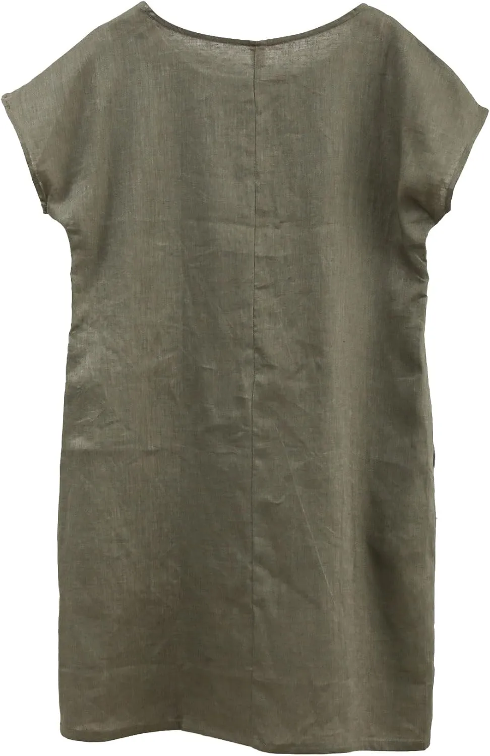 Amazhiyu Women's 100% Linen Summer Casual Crew Neck Midi Dresses with Pockets