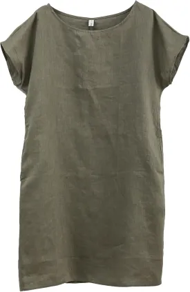 Amazhiyu Women's 100% Linen Summer Casual Crew Neck Midi Dresses with Pockets