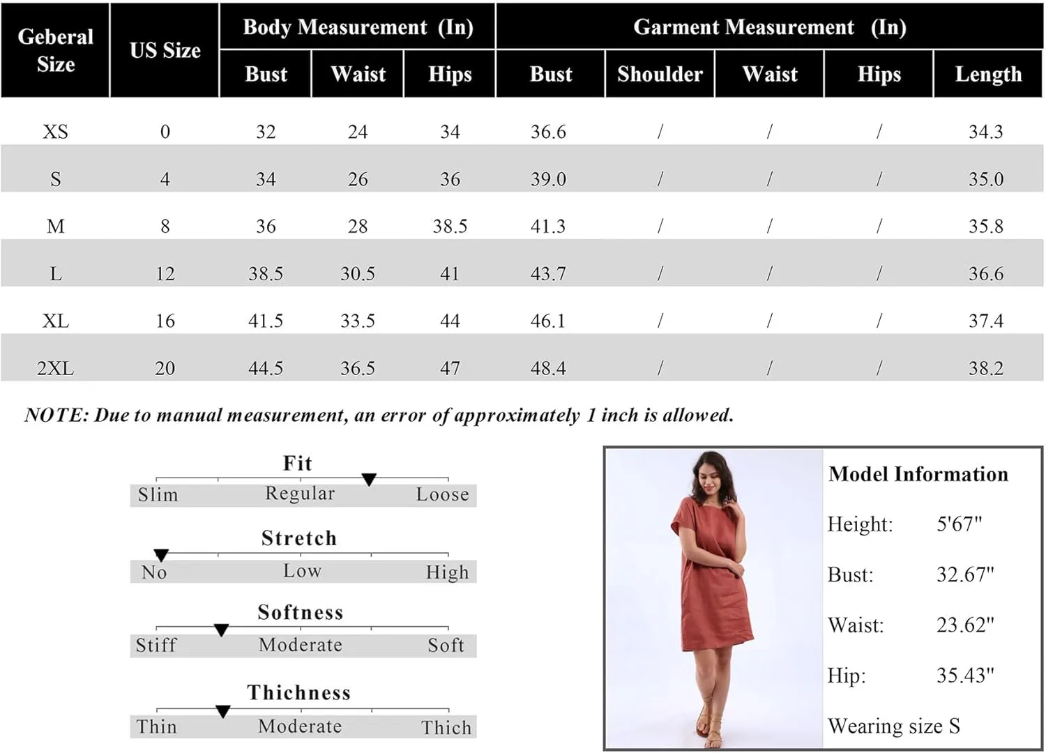 Amazhiyu Women's 100% Linen Summer Casual Crew Neck Midi Dresses with Pockets