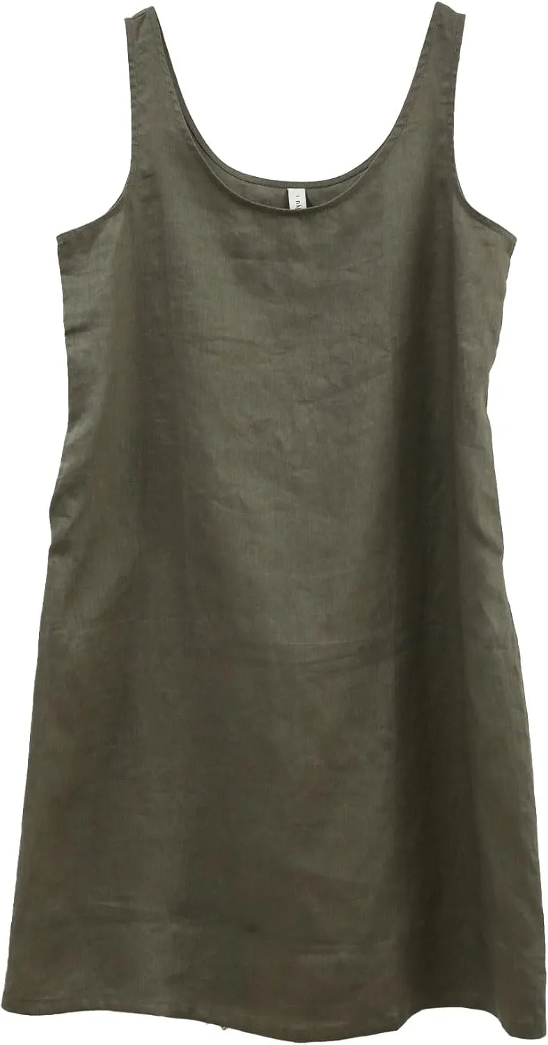 Amazhiyu Women's 100% Linen Summer Casual Sleeveless Midi Tank Dresses with Pockets