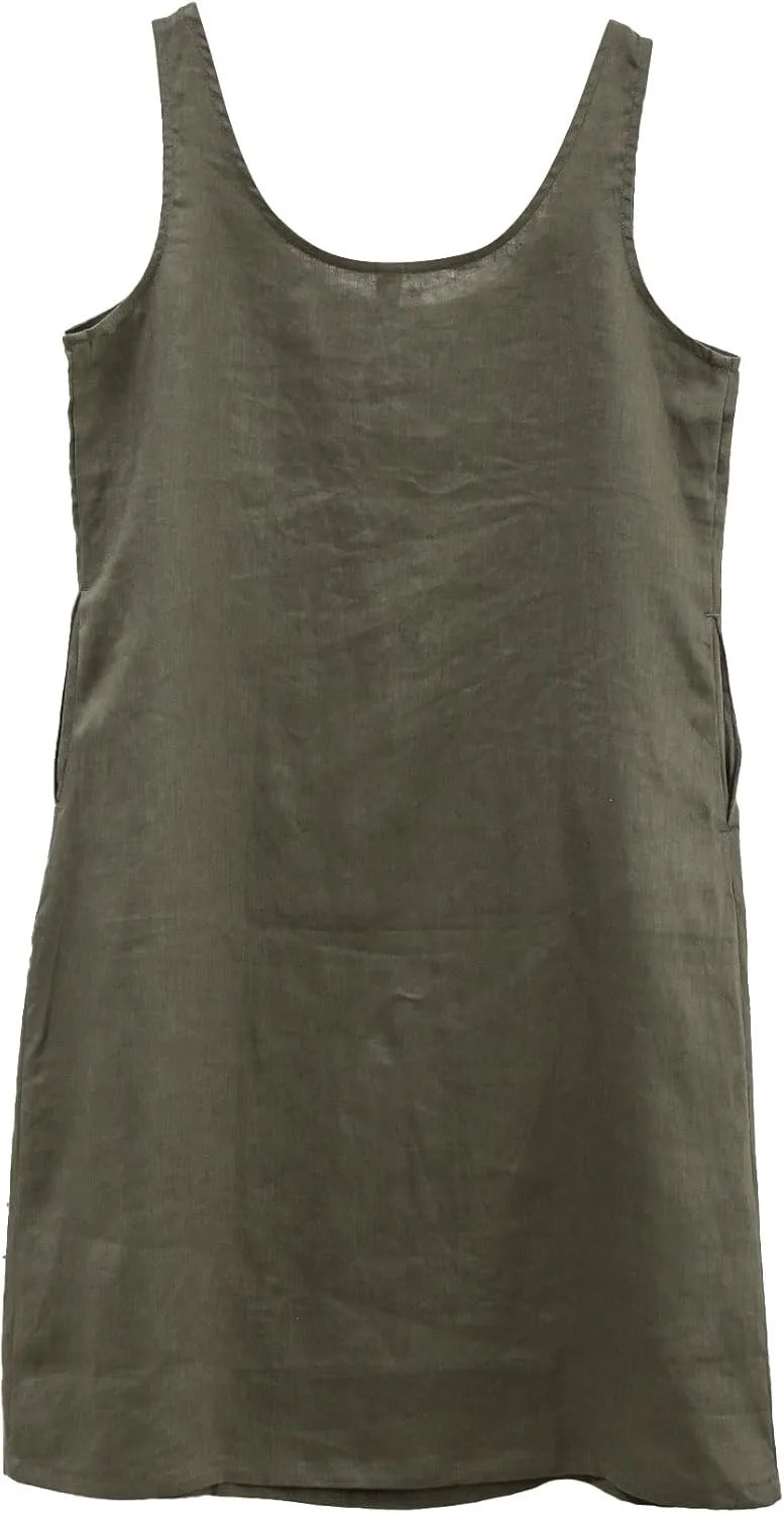 Amazhiyu Women's 100% Linen Summer Casual Sleeveless Midi Tank Dresses with Pockets