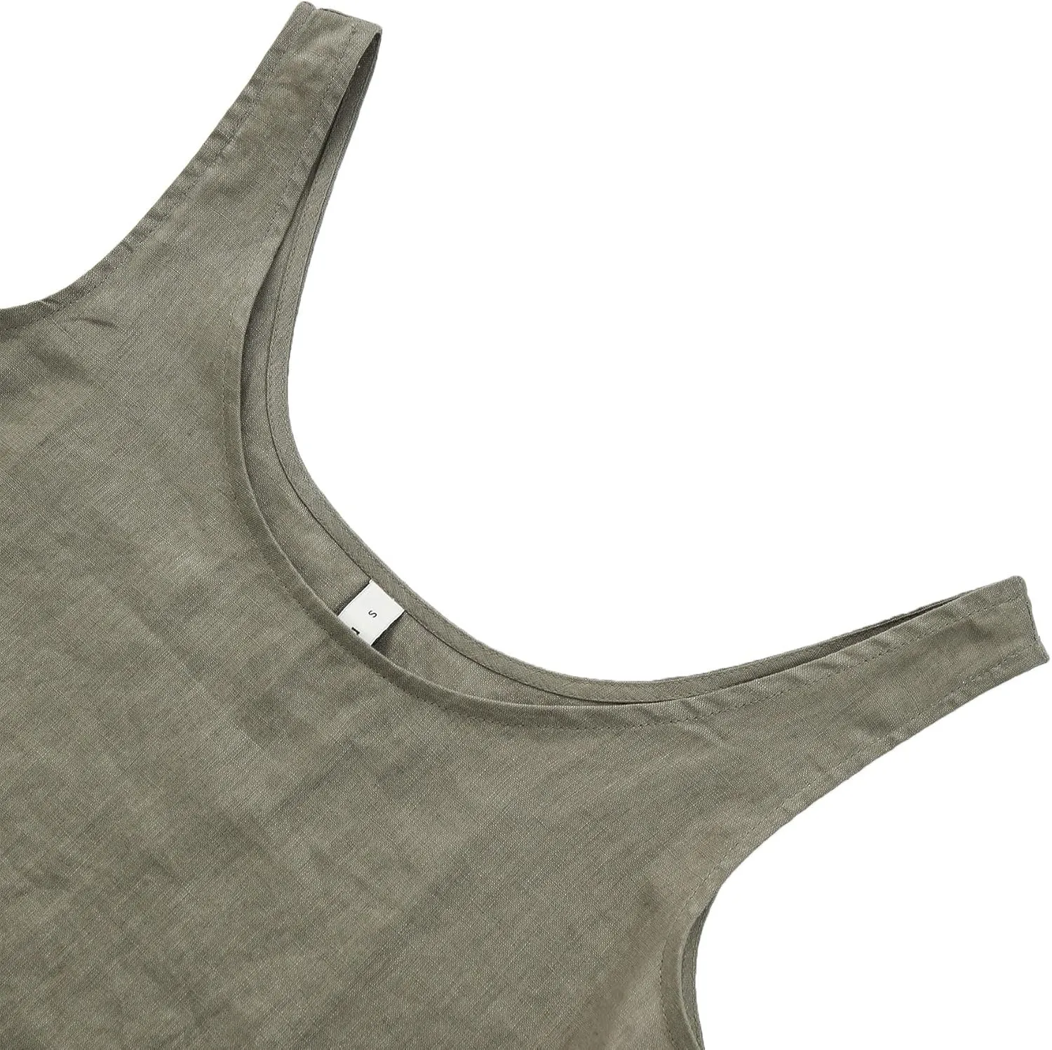 Amazhiyu Women's 100% Linen Summer Casual Sleeveless Midi Tank Dresses with Pockets