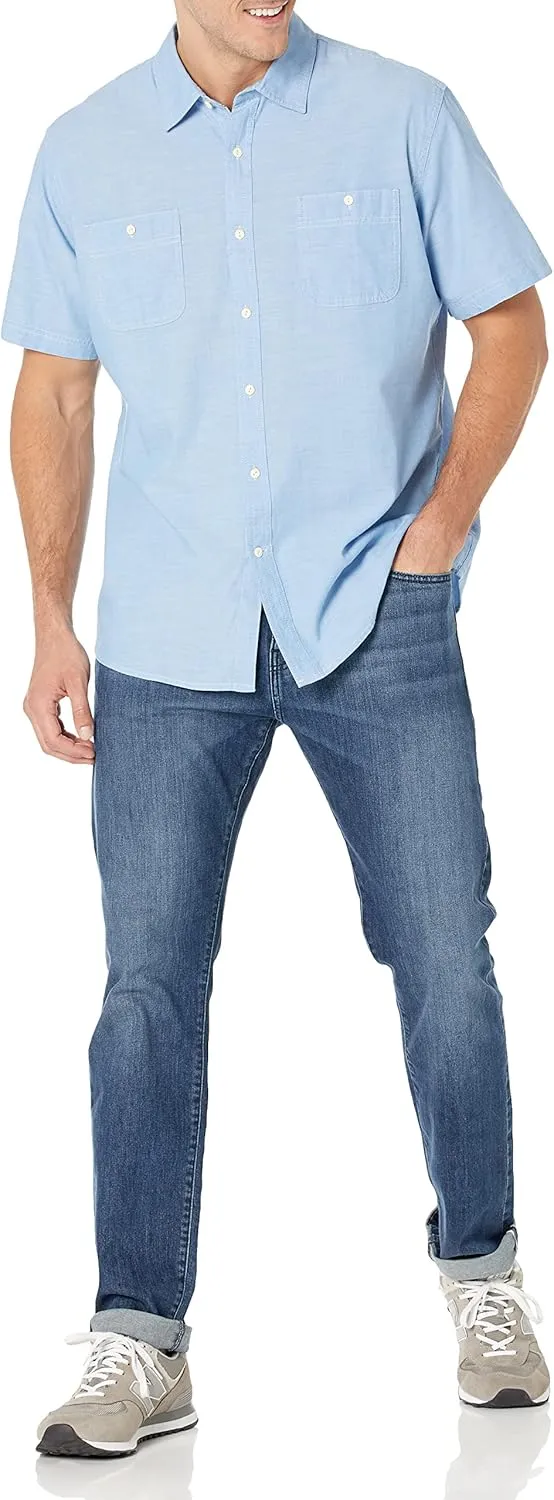 Amazon Essentials Men's Regular-Fit, Short-Sleeve Button-Down Chambray Shirt