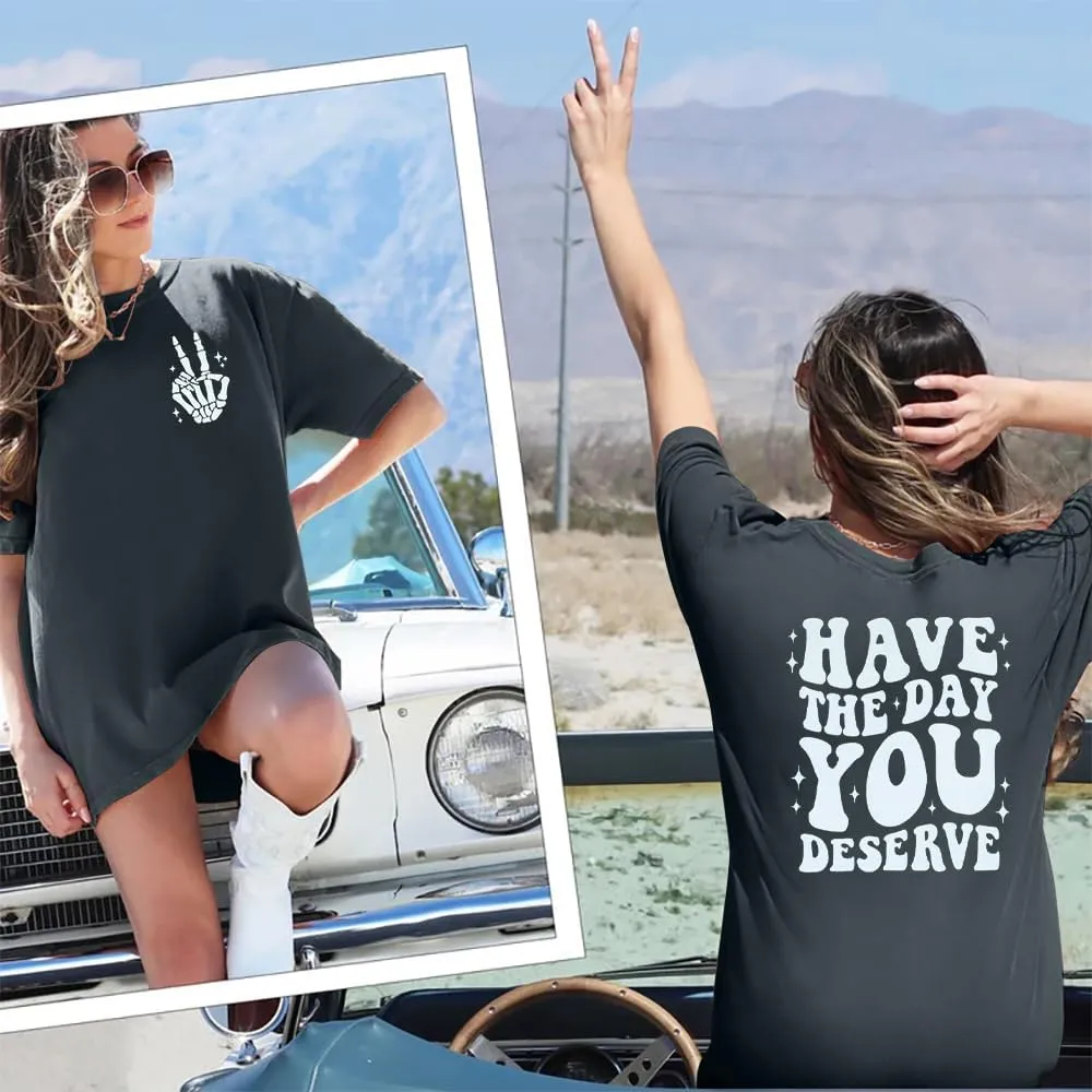 ASTANFY Oversized Tshirts for Women: Deserve Day Shirt Funny Skeleton Shirts Casual Oversized Graphic Tees Tops