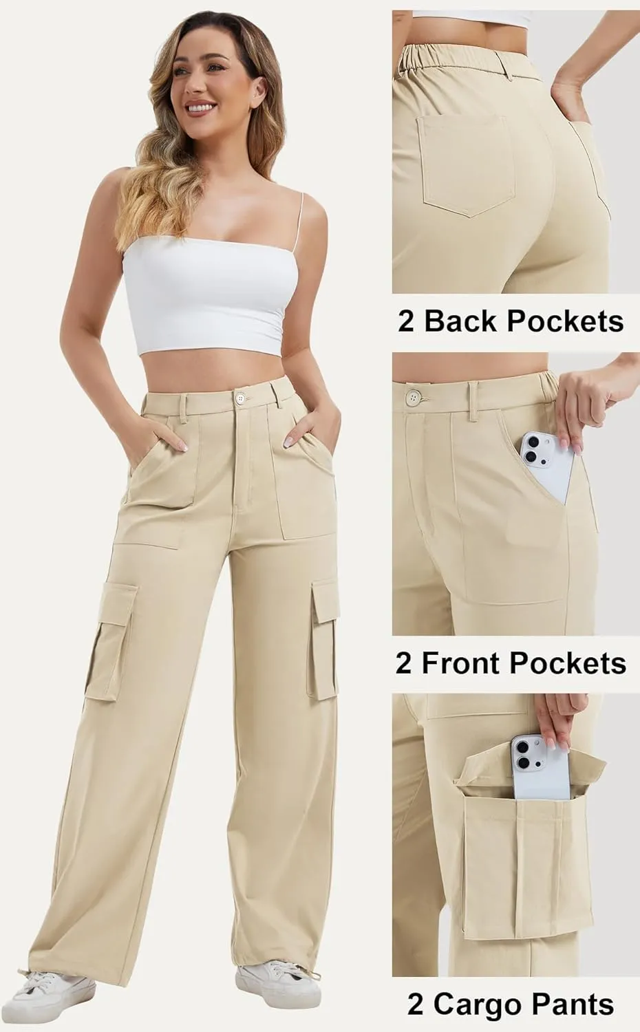 AVAMO Stretchy Cargo Pants for Women with Pockets High Waisted Baggy Wide Leg Y2K Lightweight Hiking Casual Streetwear