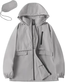 Avoogue Rain Jacket Women with Hooded Lightweight Waterproof Raincoats Packable Zipper Pockets Windbreakers