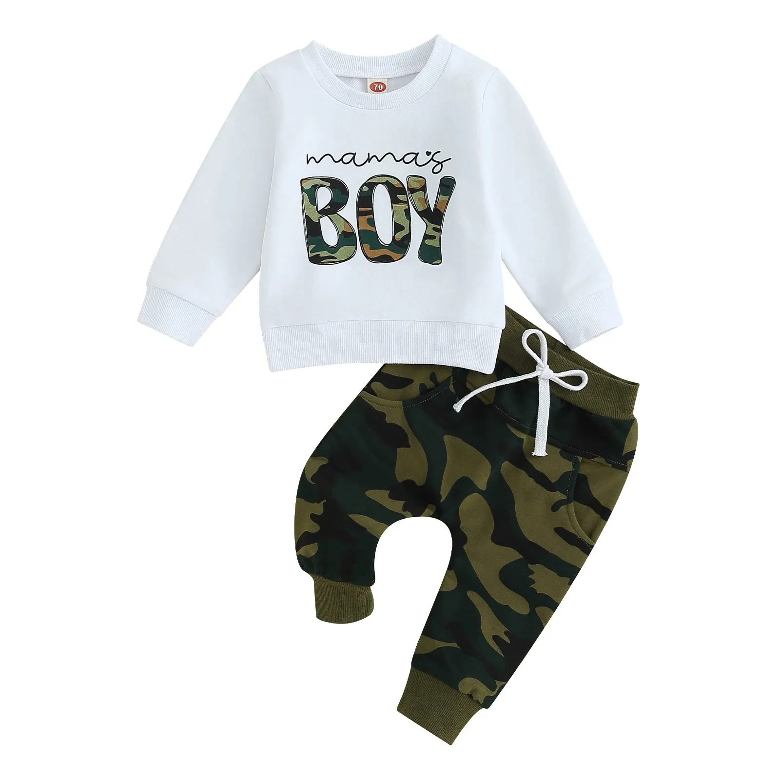 Baby mama's Boys Letter Print Top and Elastic Pants Set