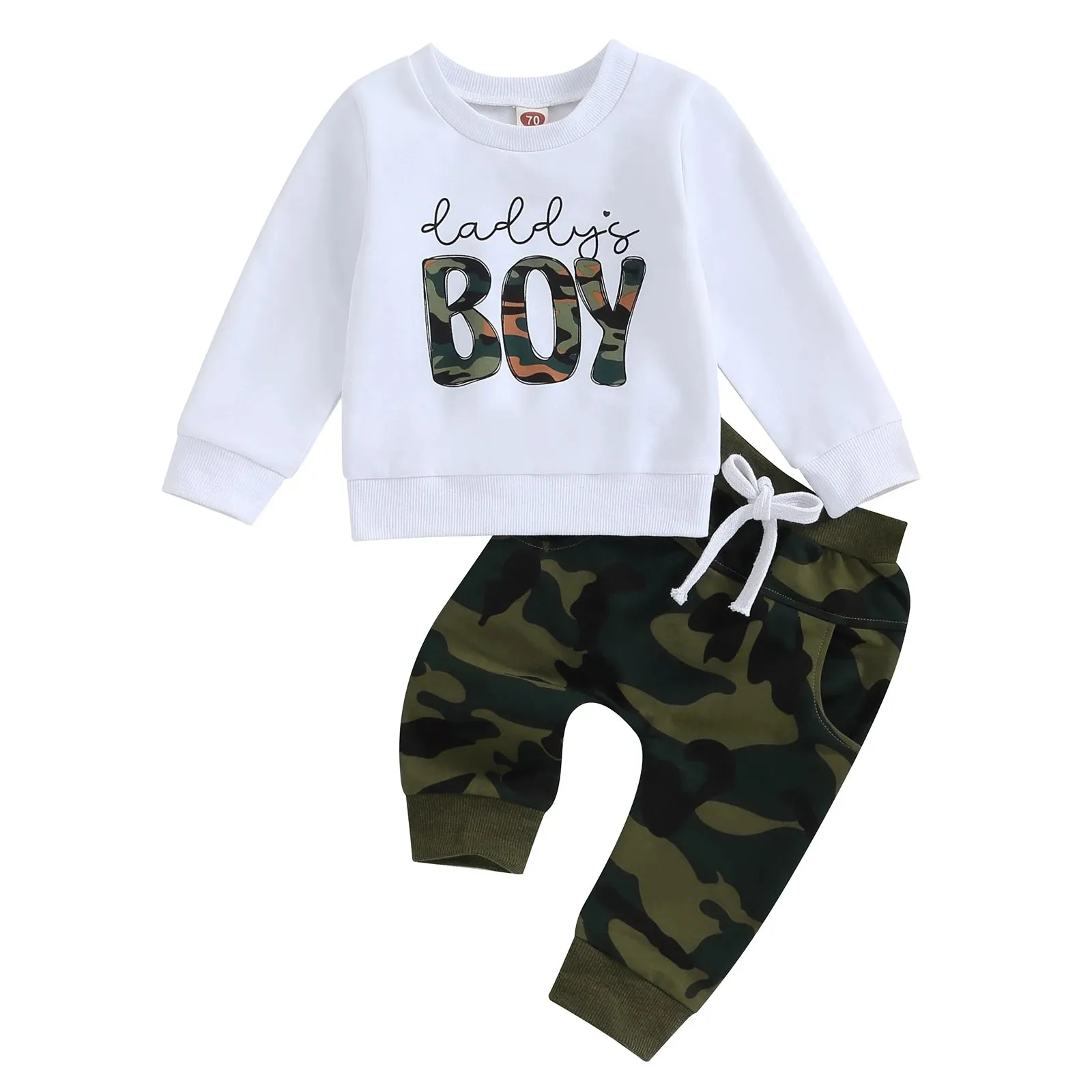 Baby mama's Boys Letter Print Top and Elastic Pants Set