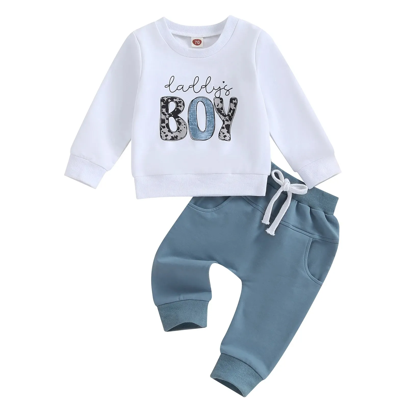Baby mama's Boys Letter Print Top and Elastic Pants Set