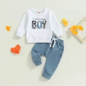 Baby mama's Boys Letter Print Top and Elastic Pants Set