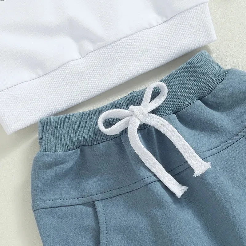 Baby mama's Boys Letter Print Top and Elastic Pants Set