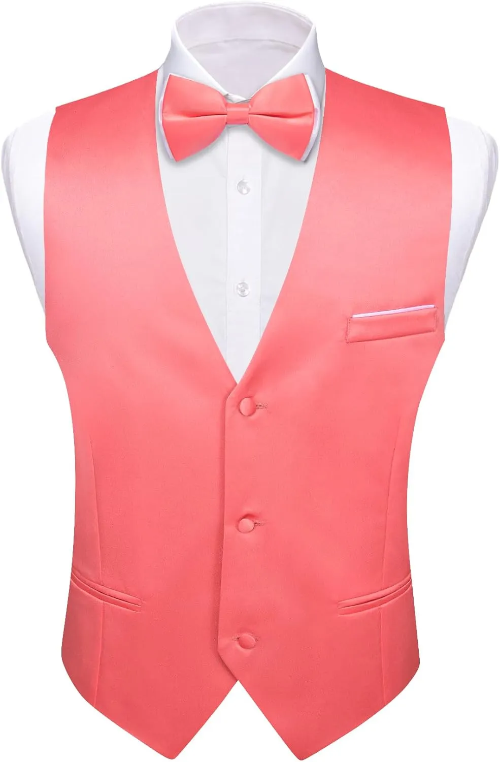 Barry.Wang Mens Suit Vest Bow Tie Set 4PCS Formal V-neck Slim Fit Casual Solid Color Waistcoat Wedding Party Tuxedo