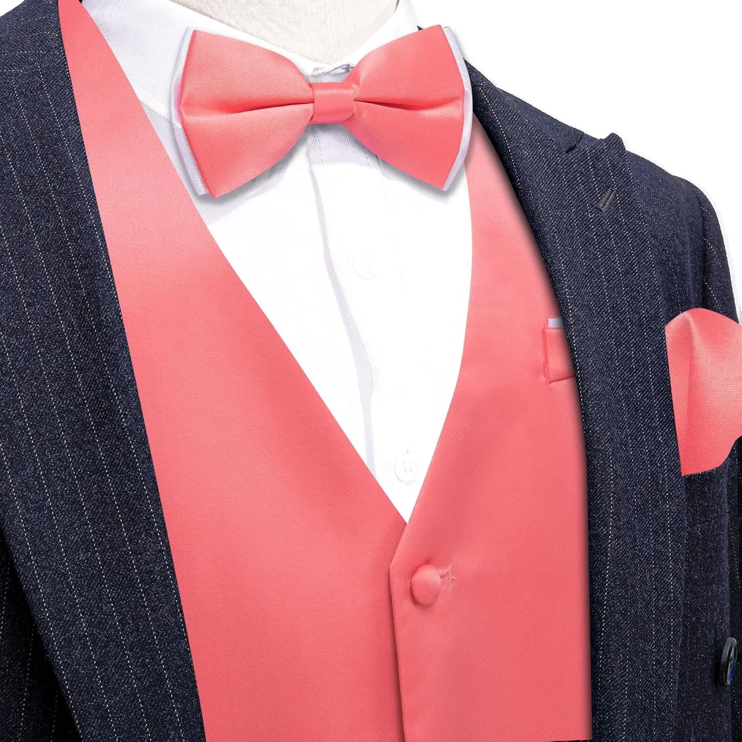Barry.Wang Mens Suit Vest Bow Tie Set 4PCS Formal V-neck Slim Fit Casual Solid Color Waistcoat Wedding Party Tuxedo