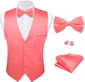 Barry.Wang Mens Suit Vest Bow Tie Set 4PCS Formal V-neck Slim Fit Casual Solid Color Waistcoat Wedding Party Tuxedo
