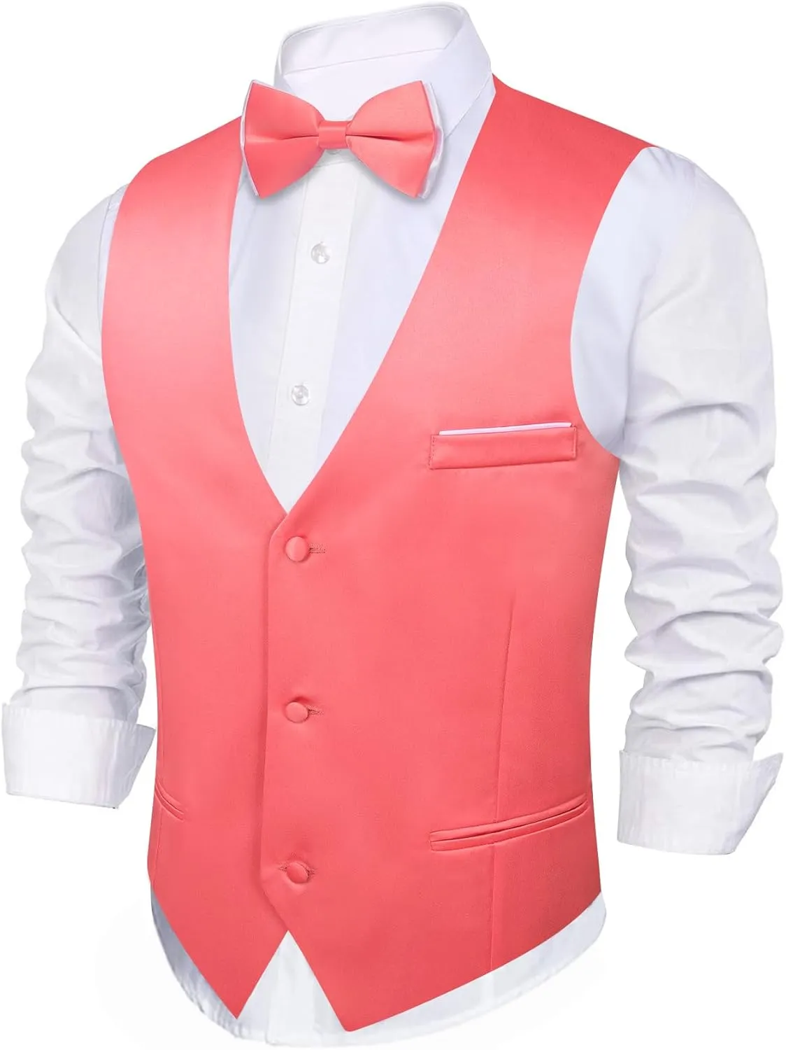 Barry.Wang Mens Suit Vest Bow Tie Set 4PCS Formal V-neck Slim Fit Casual Solid Color Waistcoat Wedding Party Tuxedo