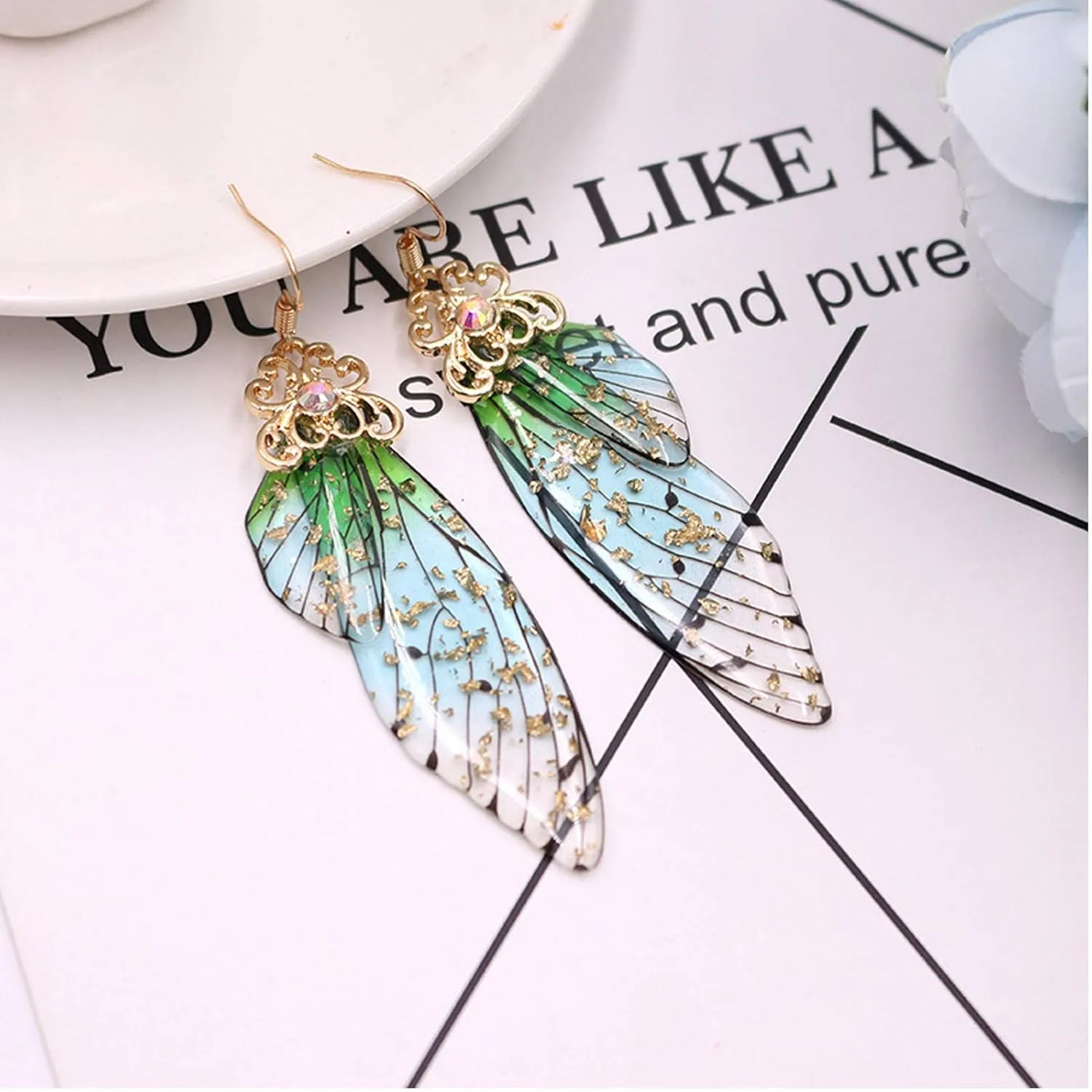 BELLA-Bee Butterfly Wing Drop Dangle Earrings Gold Plated Crystal Rhinestone for women girls wedding Jewelry