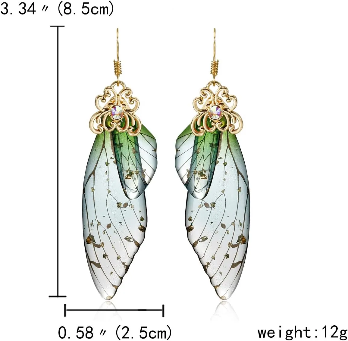BELLA-Bee Butterfly Wing Drop Dangle Earrings Gold Plated Crystal Rhinestone for women girls wedding Jewelry