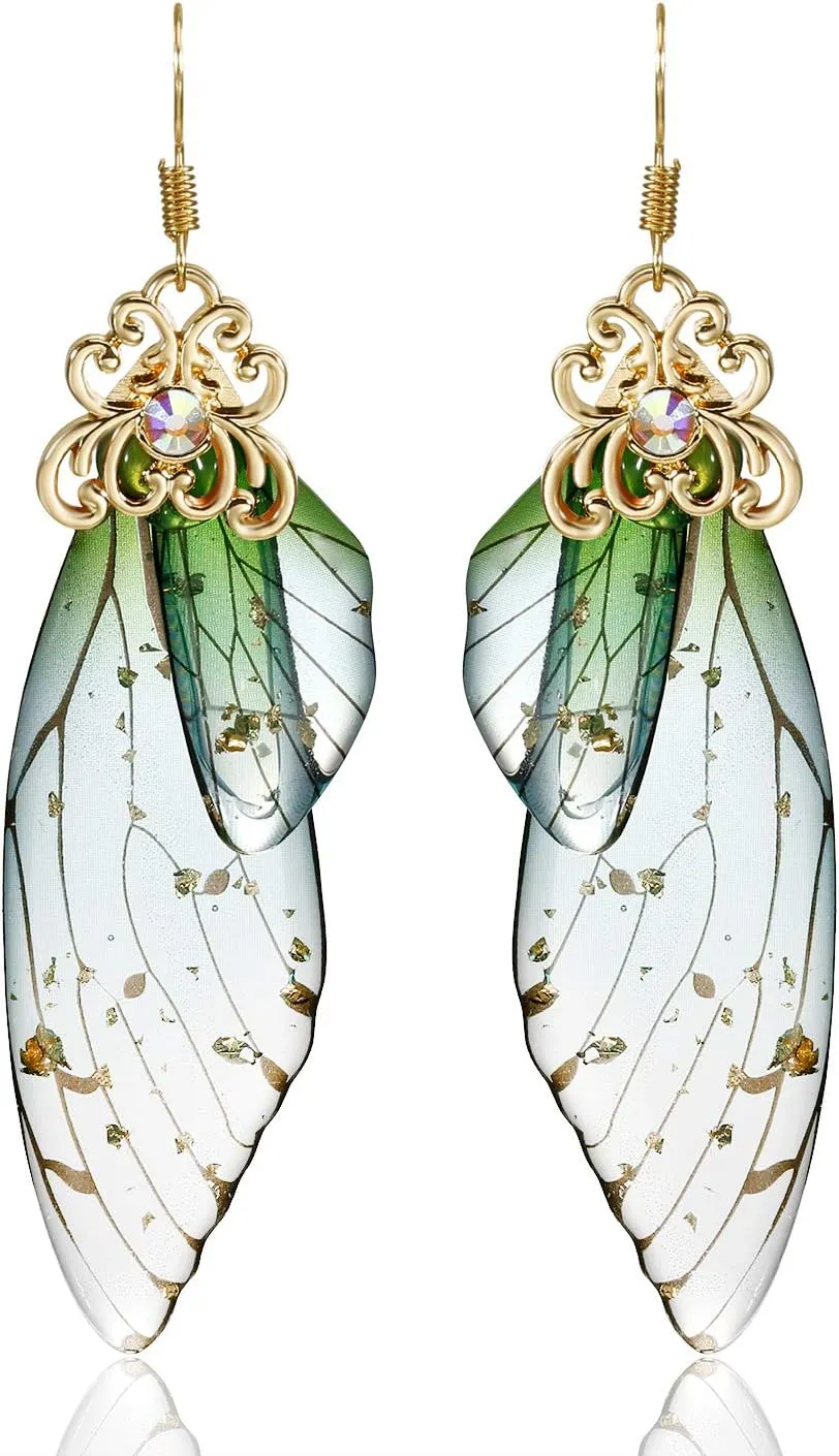 BELLA-Bee Butterfly Wing Drop Dangle Earrings Gold Plated Crystal Rhinestone for women girls wedding Jewelry