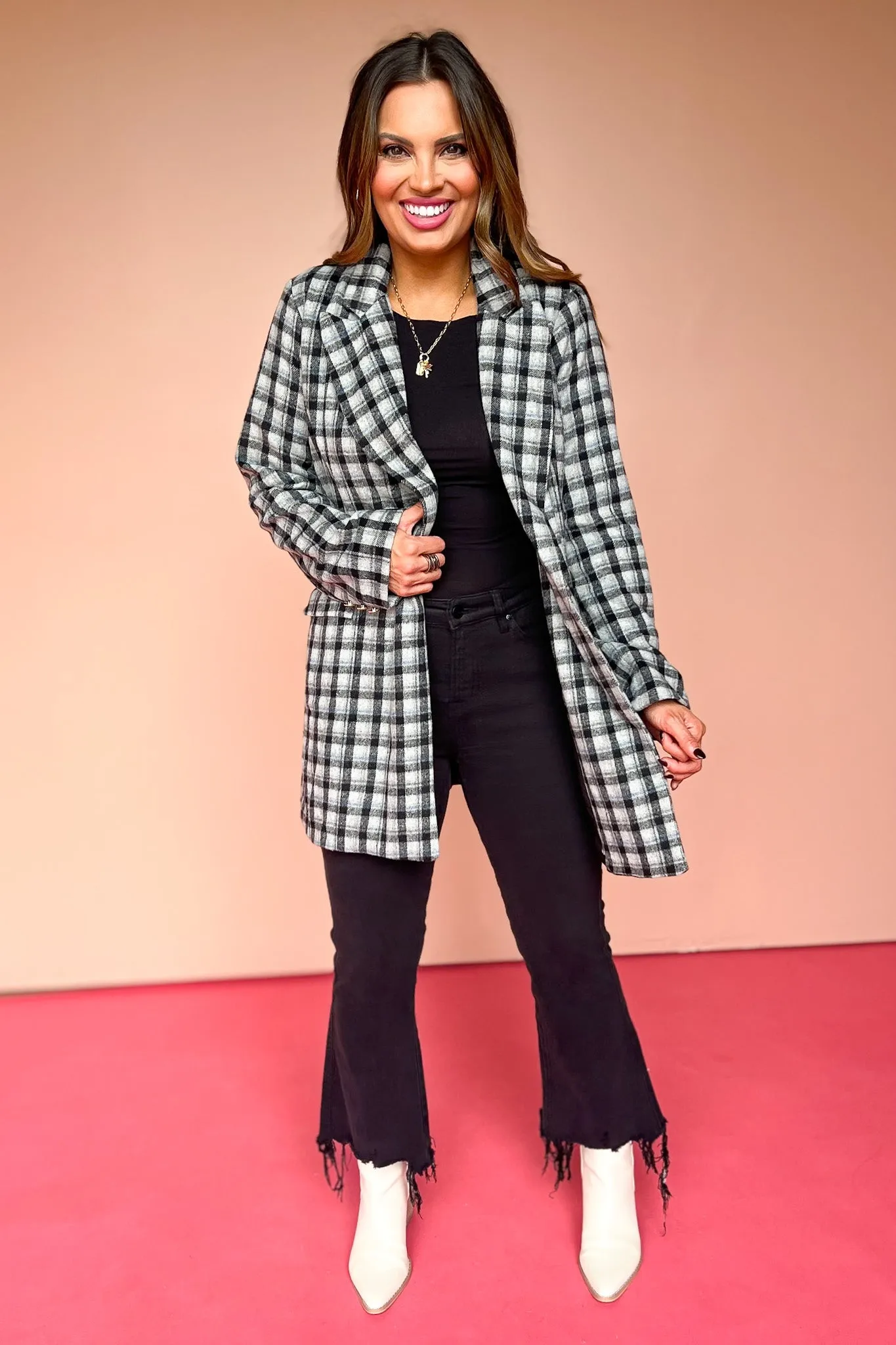 Black Plaid Open Front Jacket *FINAL SALE*