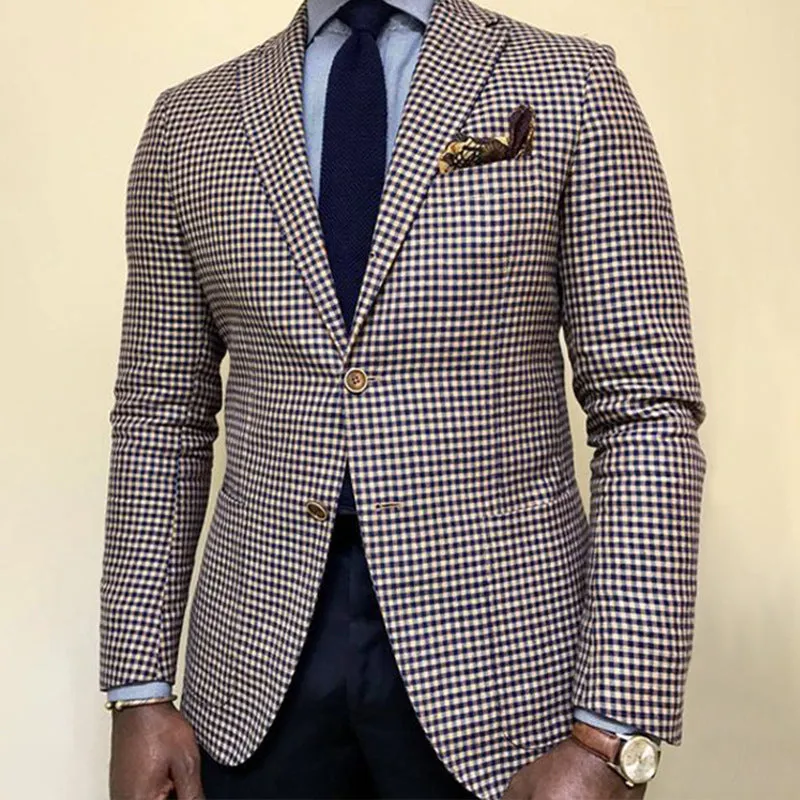 Business Casual Notch Lapel Chest Pocket Single Breasted Plaid Blazer 250199964