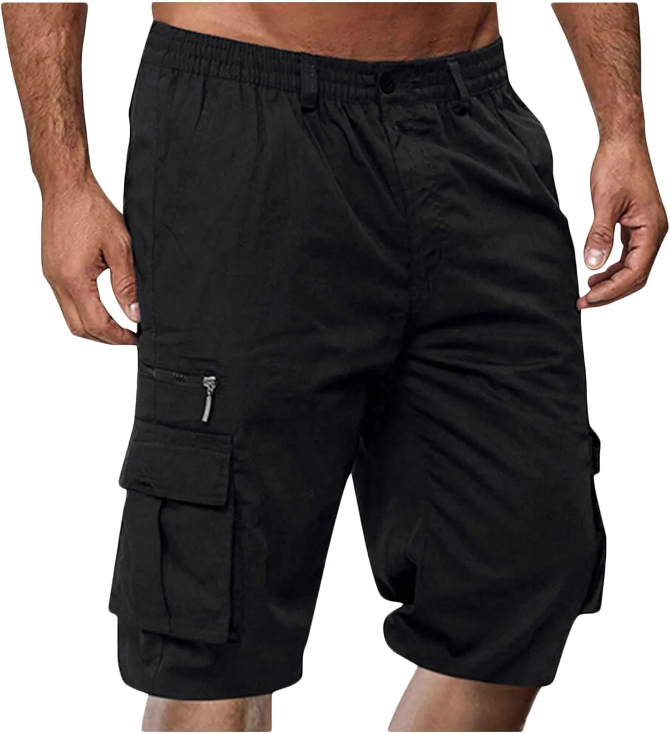 Cargo Shorts for Men Casual Summer Hiking Pants Elastic Waist Big and Tall Knee Length Multi-Pockets Bermuda Shorts