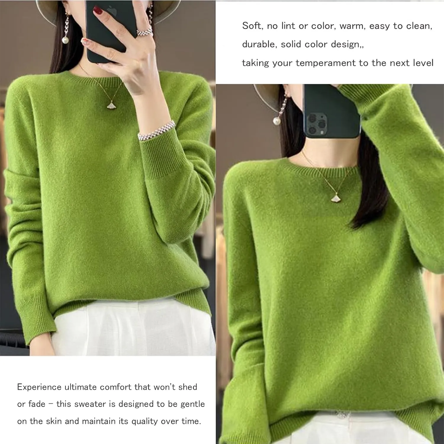Cashmere Sweaters for Women, 100% Cashmere Women Soft Long Sleeve Neck Knitted Pullover Sweater
