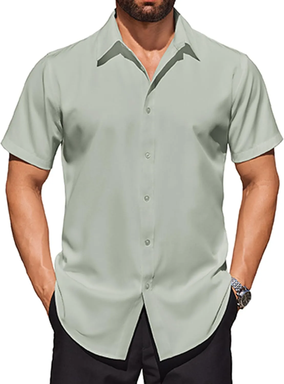 COOFANDY Mens Short Sleeve Dress Shirts Stretch Wrinkle Free Button Down Shirt Casual Summer Top