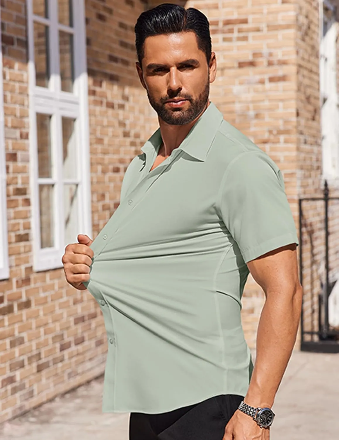 COOFANDY Mens Short Sleeve Dress Shirts Stretch Wrinkle Free Button Down Shirt Casual Summer Top