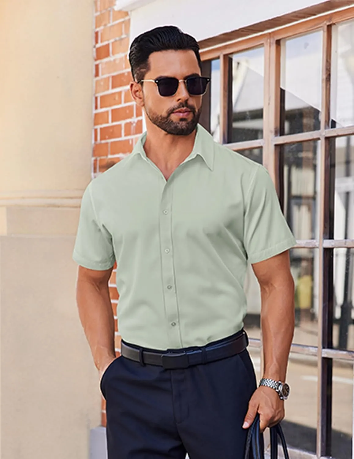 COOFANDY Mens Short Sleeve Dress Shirts Stretch Wrinkle Free Button Down Shirt Casual Summer Top