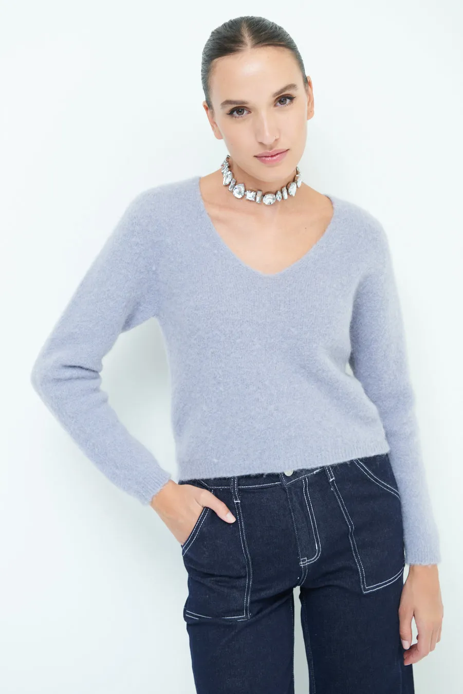 Cozy v-neck sweater with soft texture wholesale
