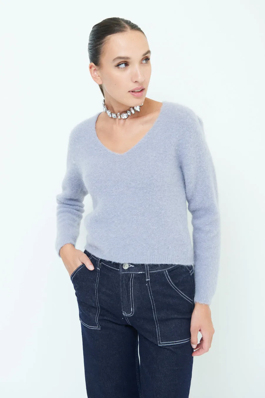 Cozy v-neck sweater with soft texture wholesale