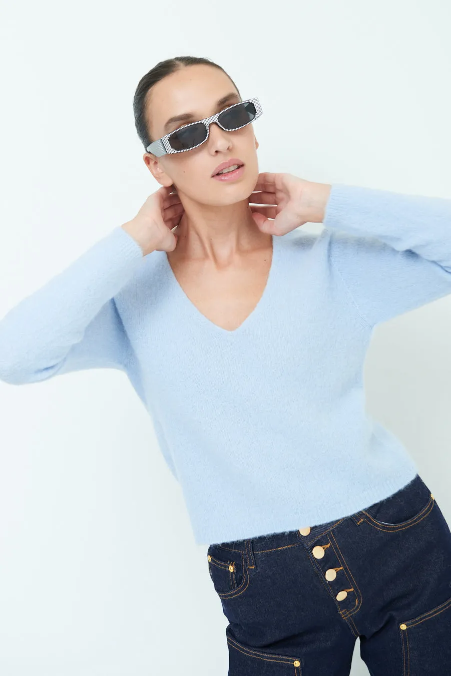 Cozy v-neck sweater with soft texture wholesale