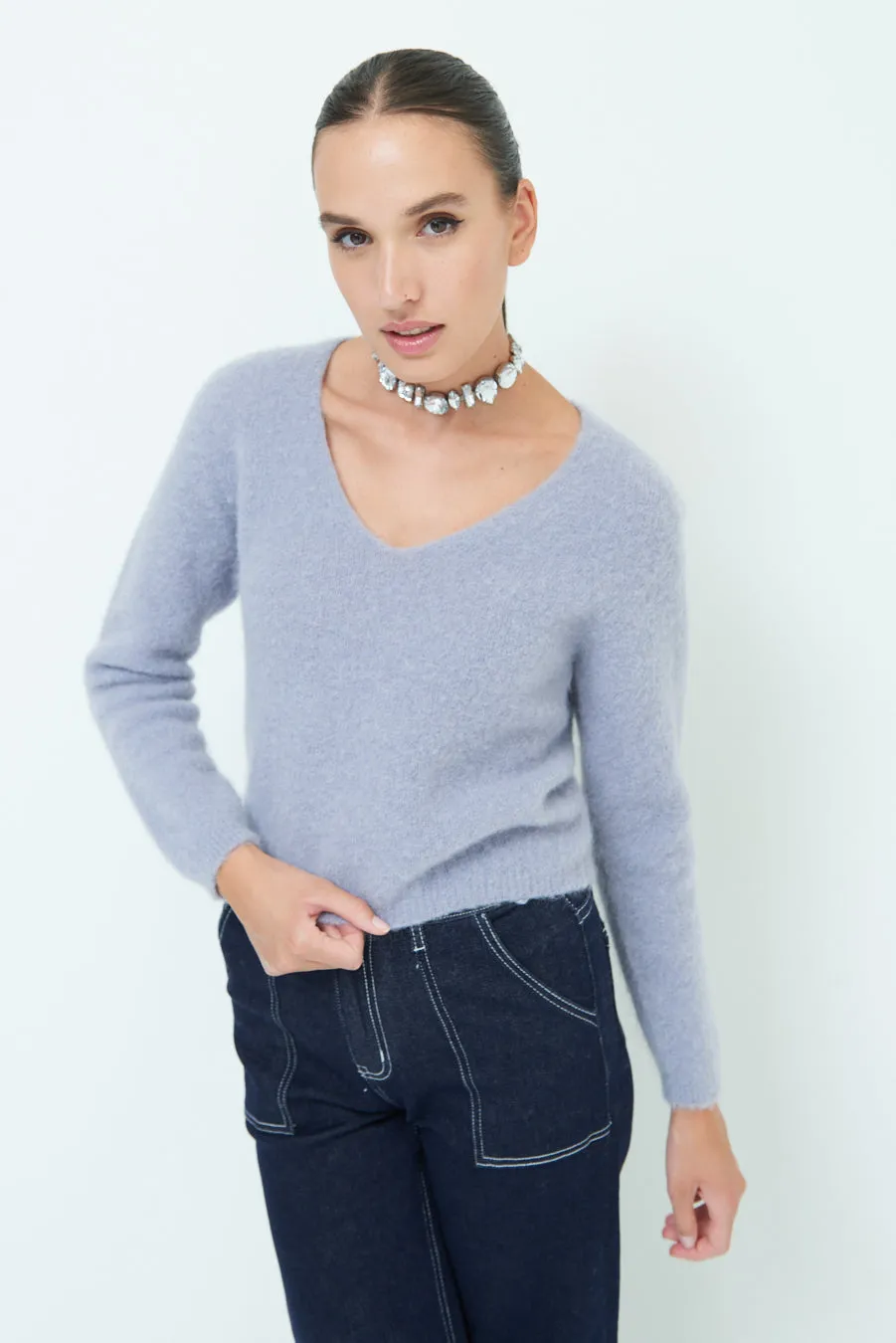 Cozy v-neck sweater with soft texture wholesale