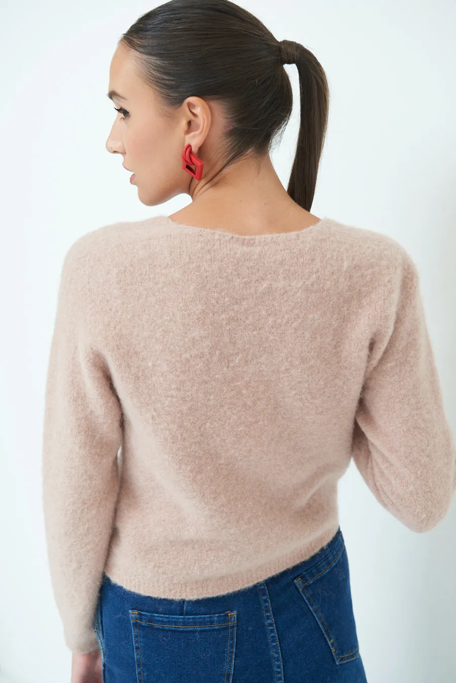 Cozy v-neck sweater with soft texture wholesale
