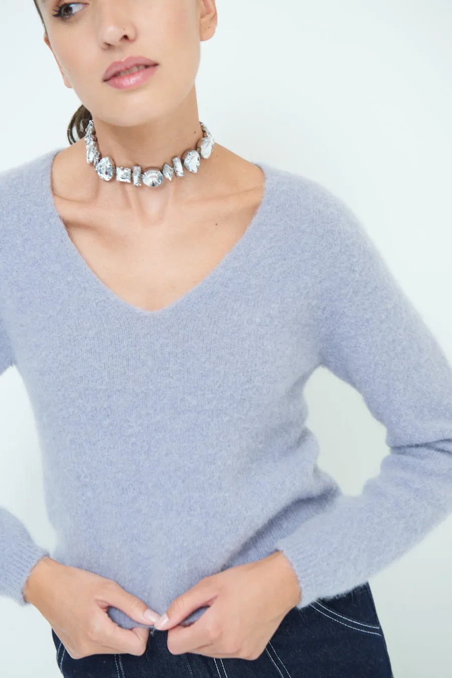 Cozy v-neck sweater with soft texture wholesale