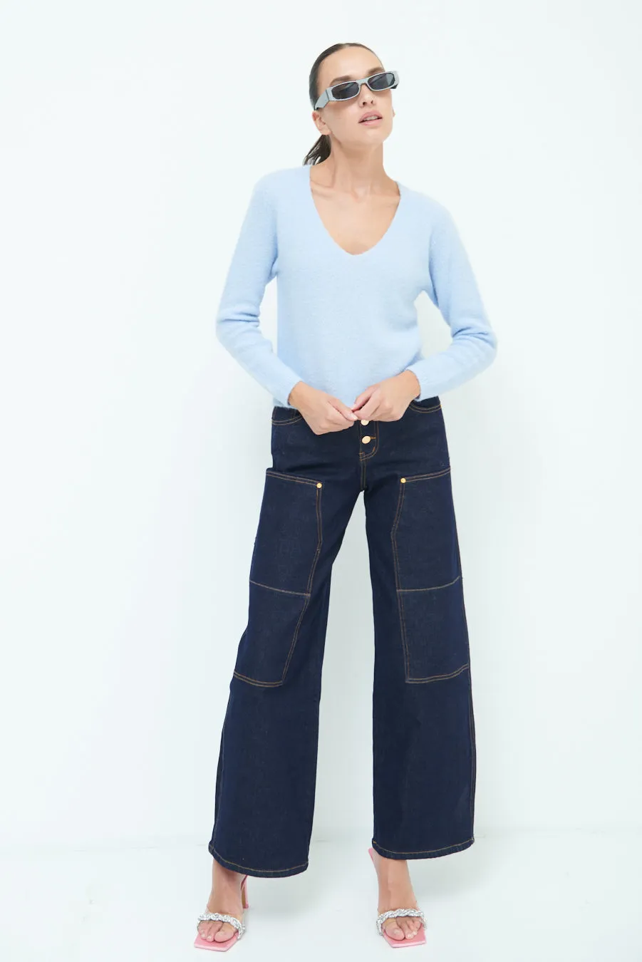 Cozy v-neck sweater with soft texture wholesale
