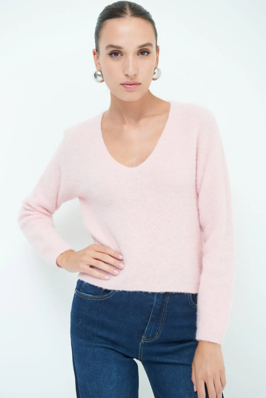 Cozy v-neck sweater with soft texture wholesale
