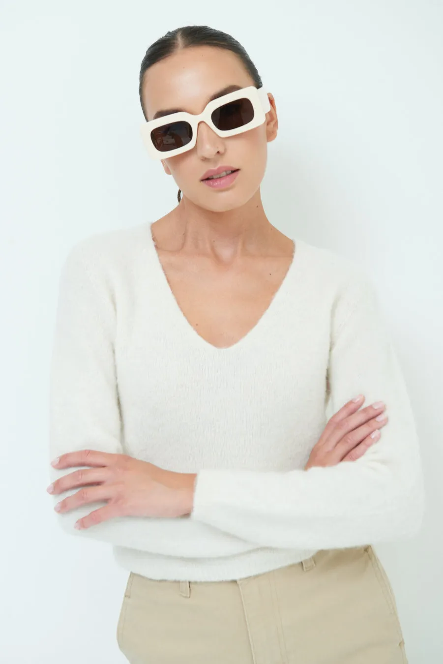 Cozy v-neck sweater with soft texture wholesale