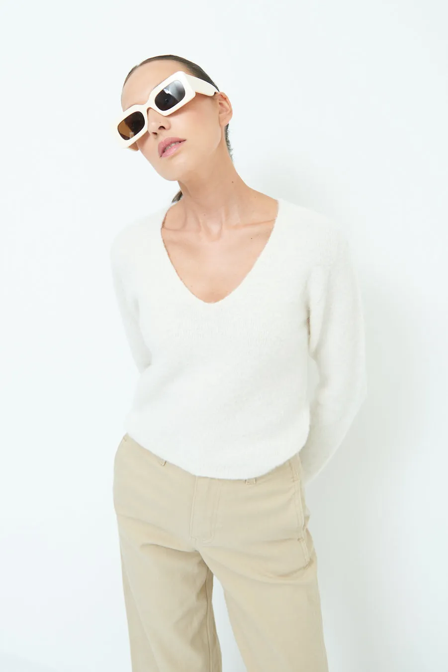 Cozy v-neck sweater with soft texture wholesale
