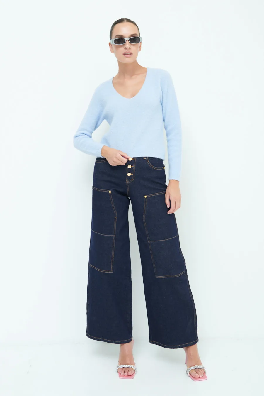 Cozy v-neck sweater with soft texture wholesale