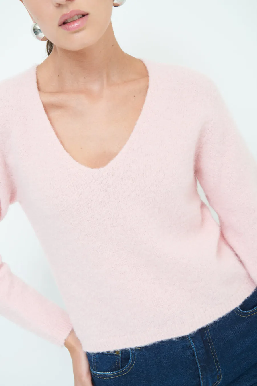 Cozy v-neck sweater with soft texture wholesale