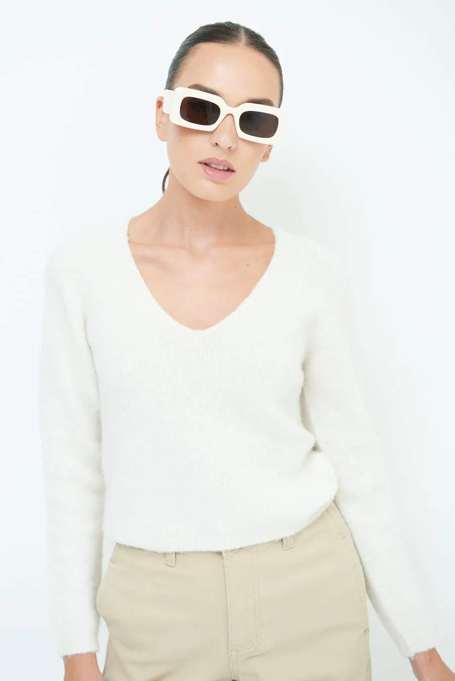 Cozy v-neck sweater with soft texture wholesale