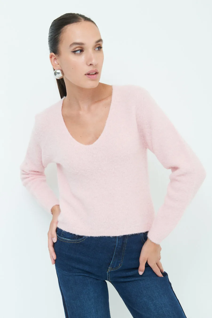 Cozy v-neck sweater with soft texture wholesale