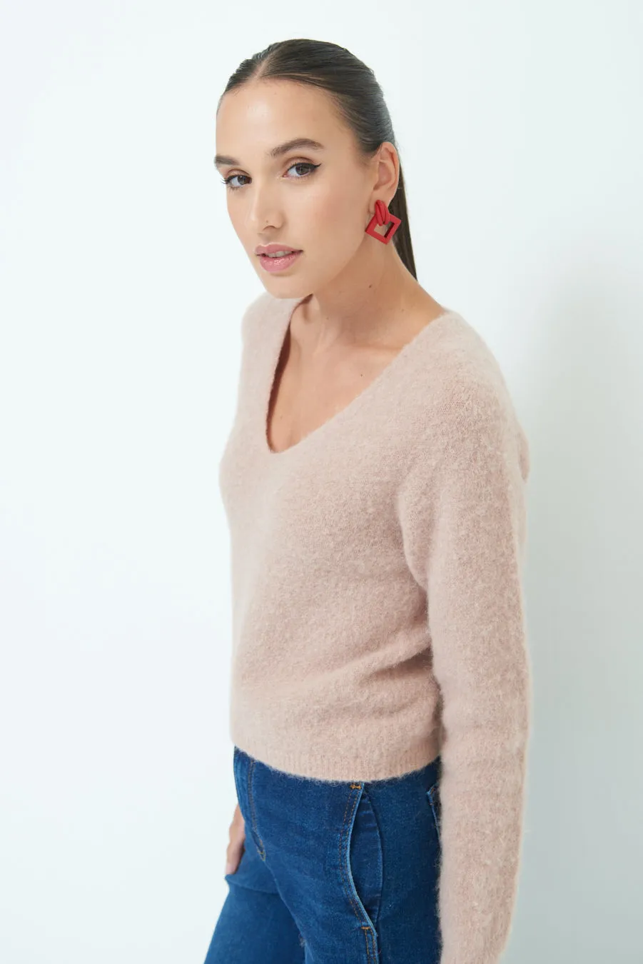 Cozy v-neck sweater with soft texture wholesale