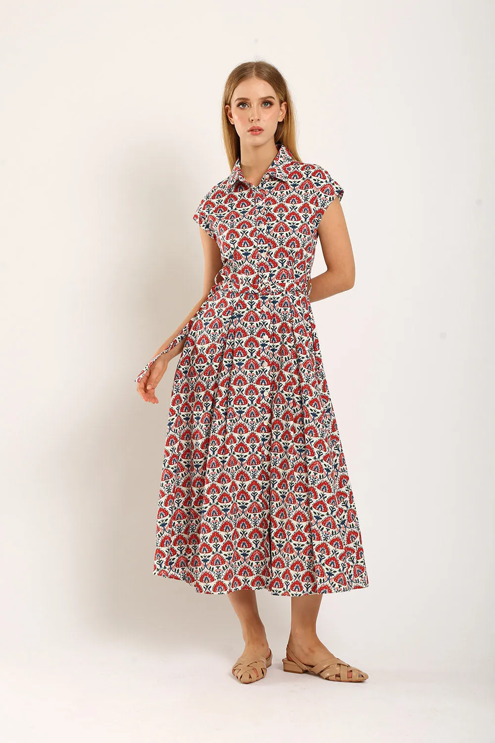 Dezza Midi Dress in Red Texture