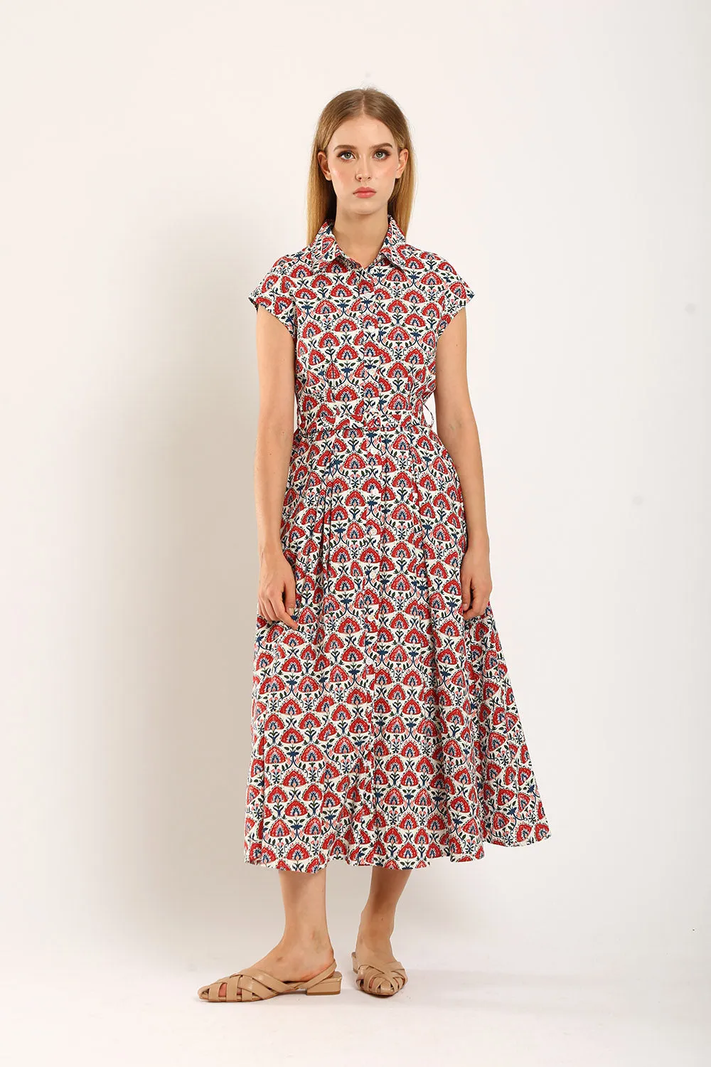 Dezza Midi Dress in Red Texture